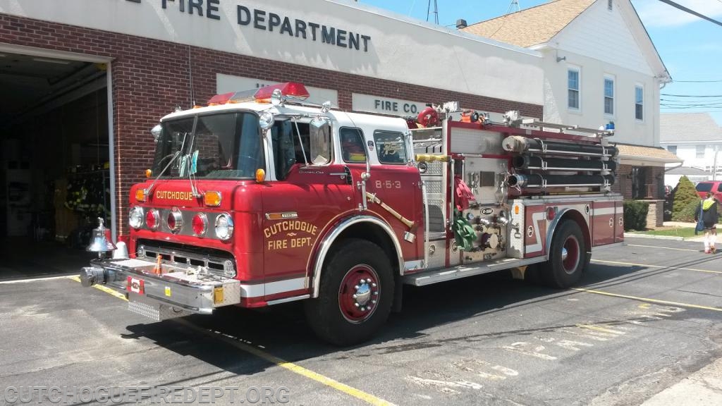 Engine 8-5-3: 1987 Ford / E-one Class A pumper. 1250 GPM pump 750 gallons of water
In service 1987-2018 . Ran first due 1987-2001