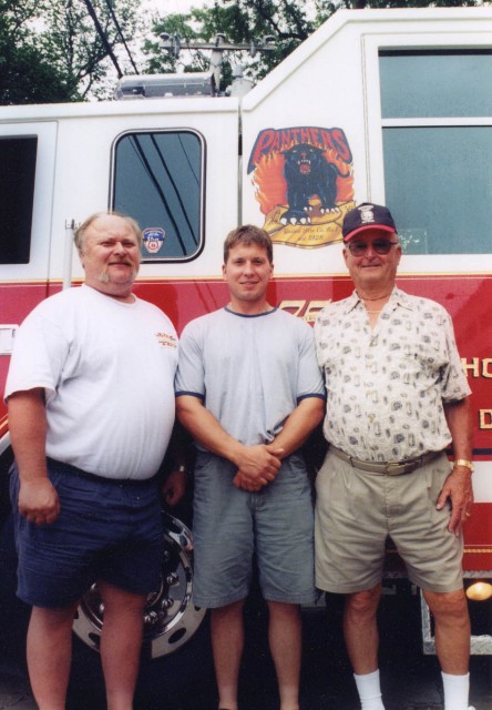 3 Generations of CFD Firefighters l to r: Commissioner & Ex-Chief Joseph Zuhoski Jr., Joseph Zuhoski III, and Joseph Zuhoski Sr.(2003 photo) 